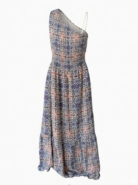 Knox Rose One-Shoulder Tile-Print Maxi Dress in Blue and Orange Women Size 3X